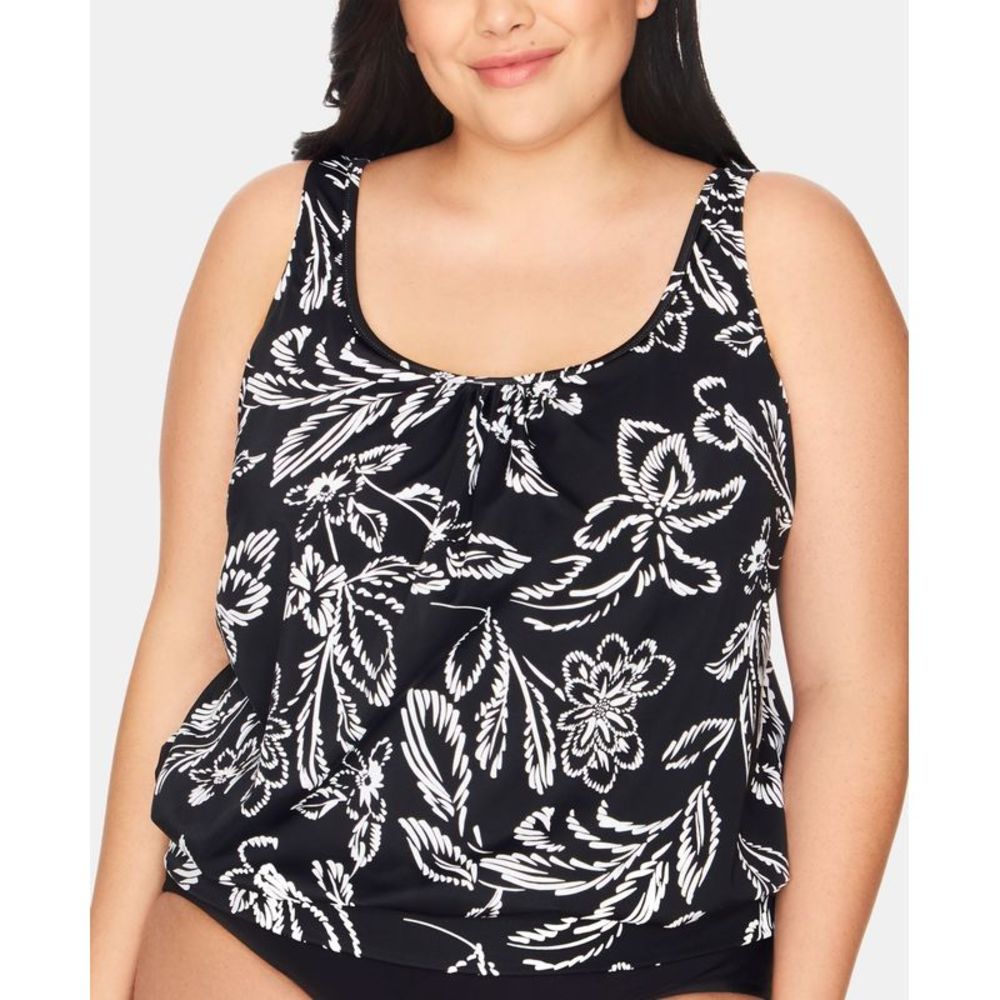 Swim Solutions Womens Plus Size Printed Blouson Tankini Top 18W
